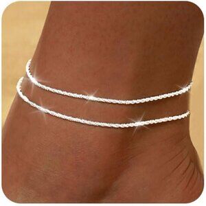 Gold Silver Ankle Bracelets for Women Waterproof 14K Gold Plated Anklets for